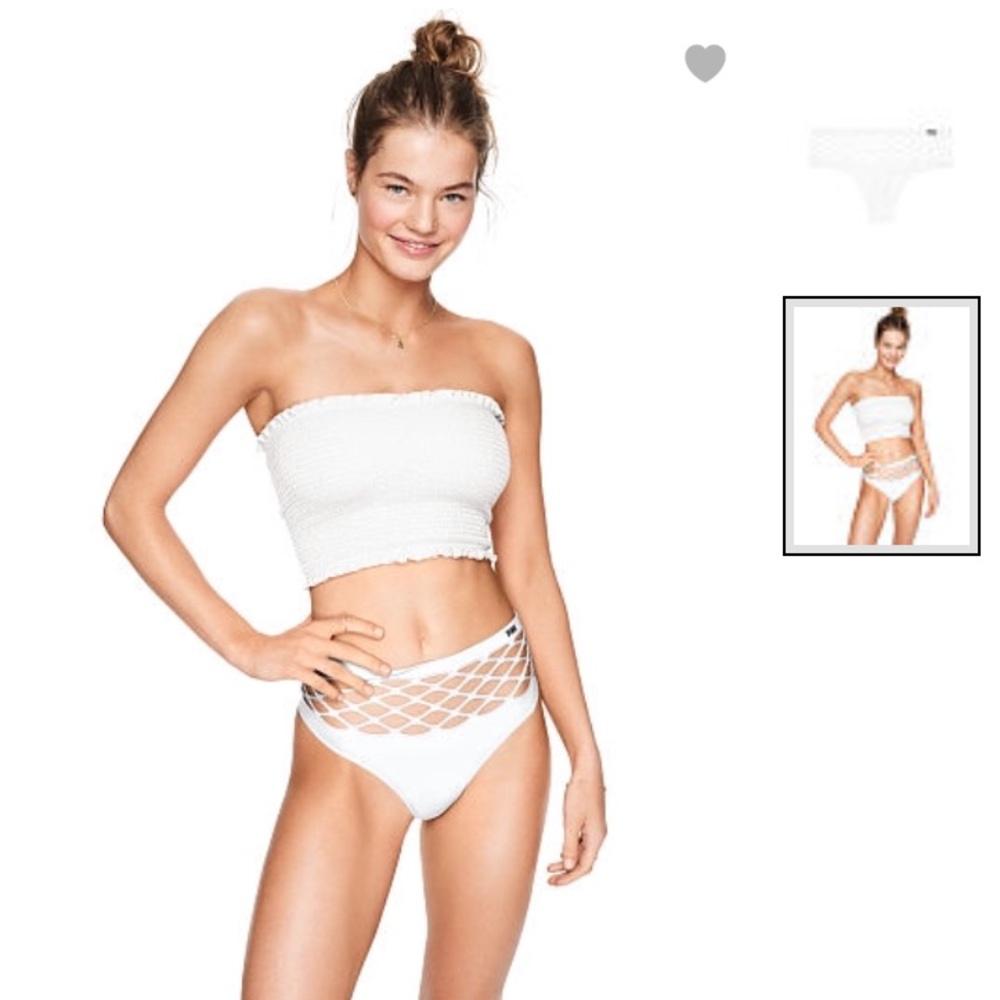 $8💋New VS Love Pink White Seamless Fishnet Thong